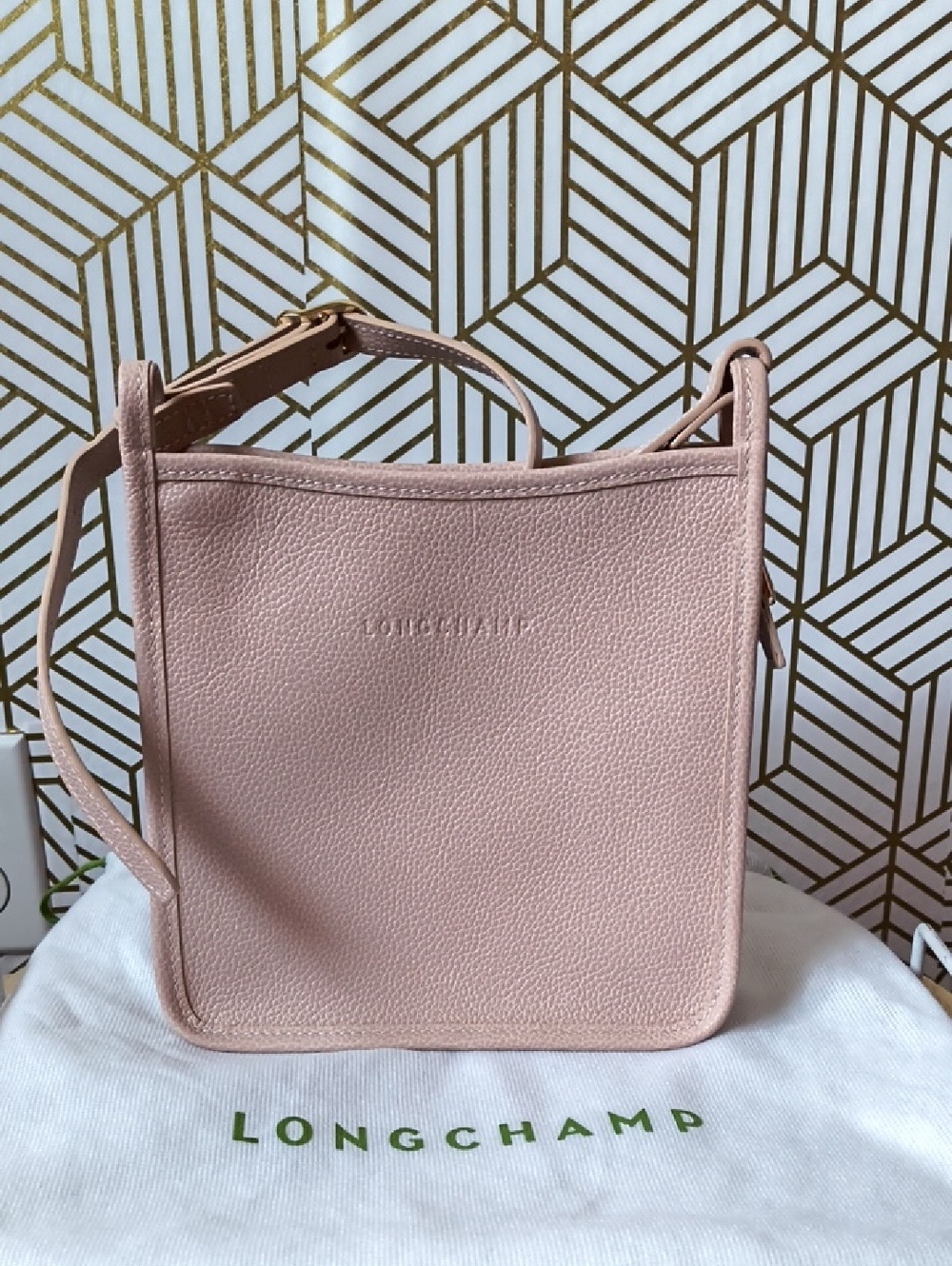 Small Longchamp Blush Pink Pebbled Leather Crossbody Bag
